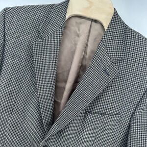 Chaps Blazer Mens 46R Gray Blue Houndstooth 100% Lambswool 2 Button Sport Coat‎